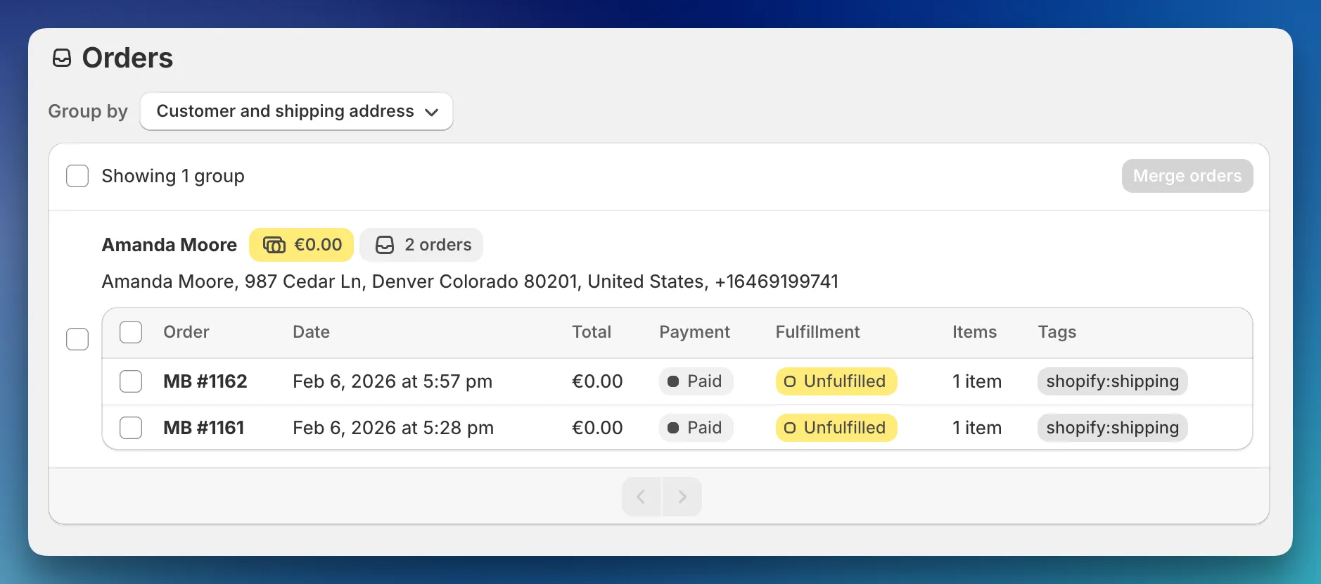 Customer address group